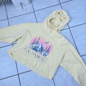 Hollister Pastel Yellow Cropped California Hoodie